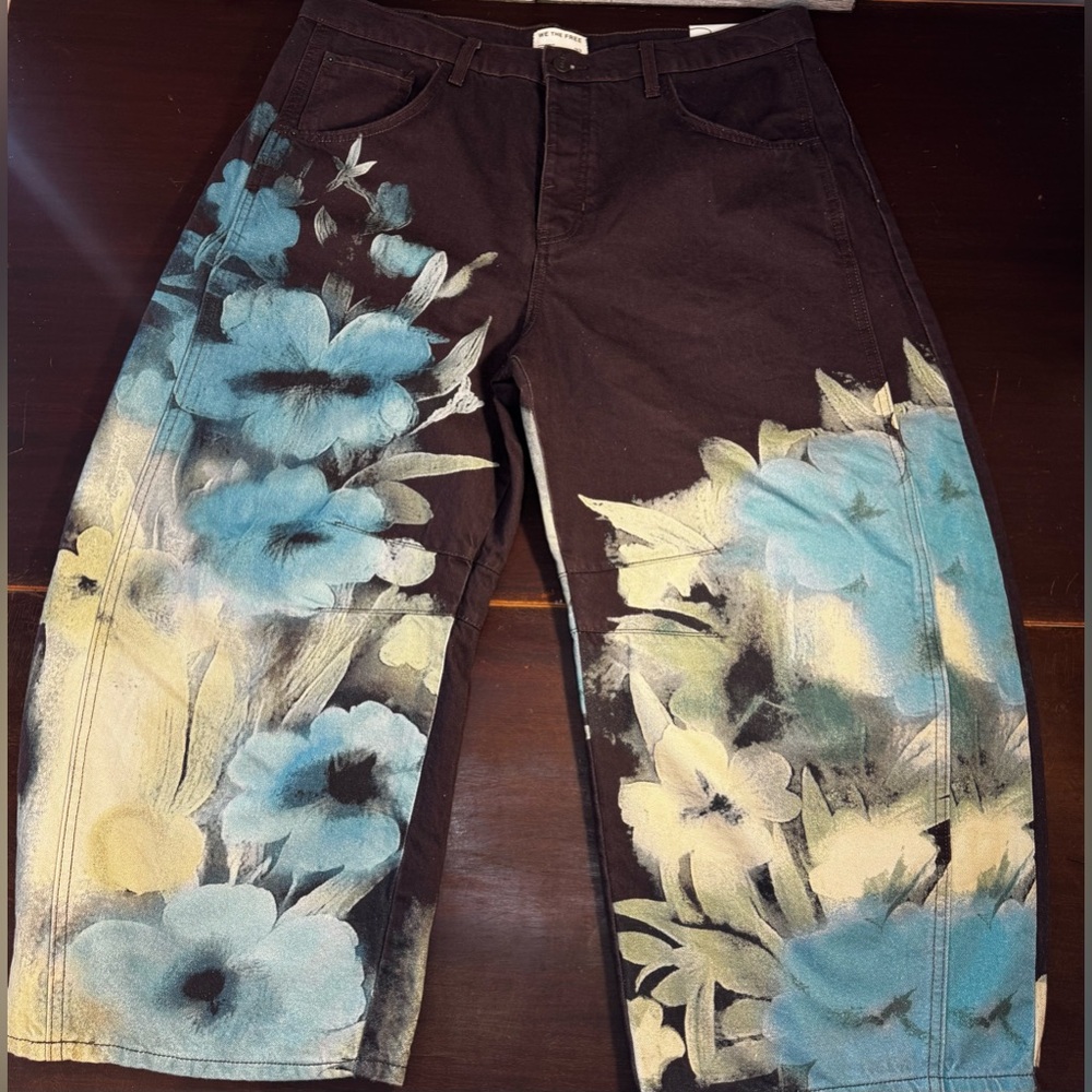 NWT We The Free Free People Good Luck Barrel Brown Aquamarine Floral 33 short - Picture 4 of 5
